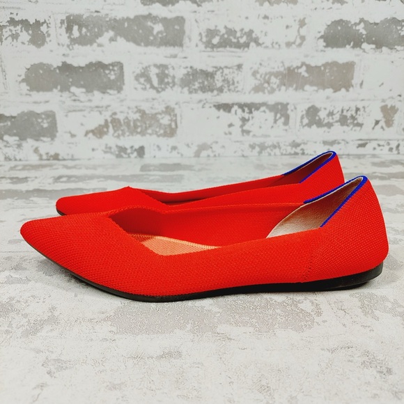 NEW Rothy's The Flat Red Knit Pointy Toe Slip On Loafers O682